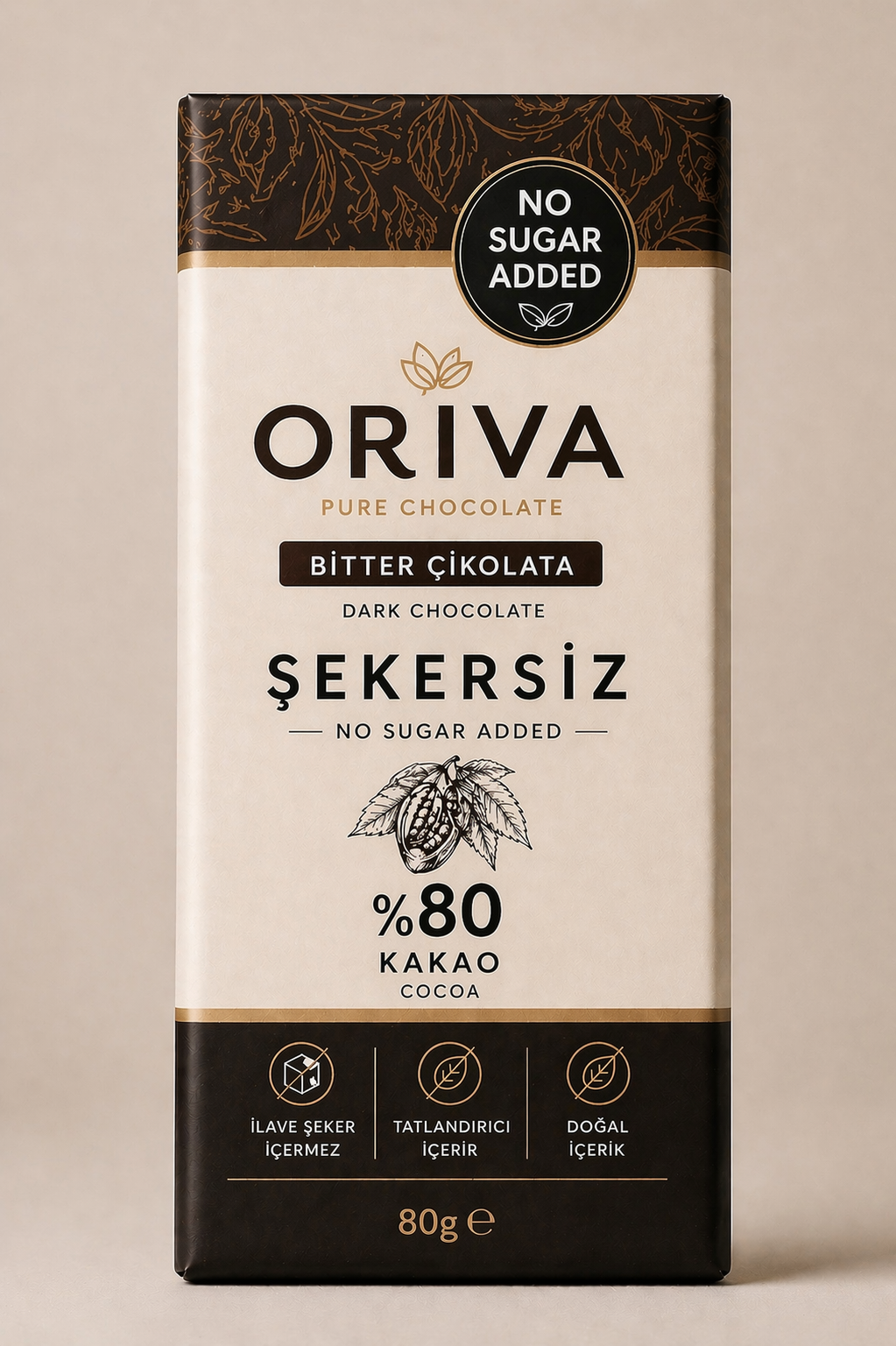 ORİVA Şekersiz %80 Kakao Bitter Çikolata